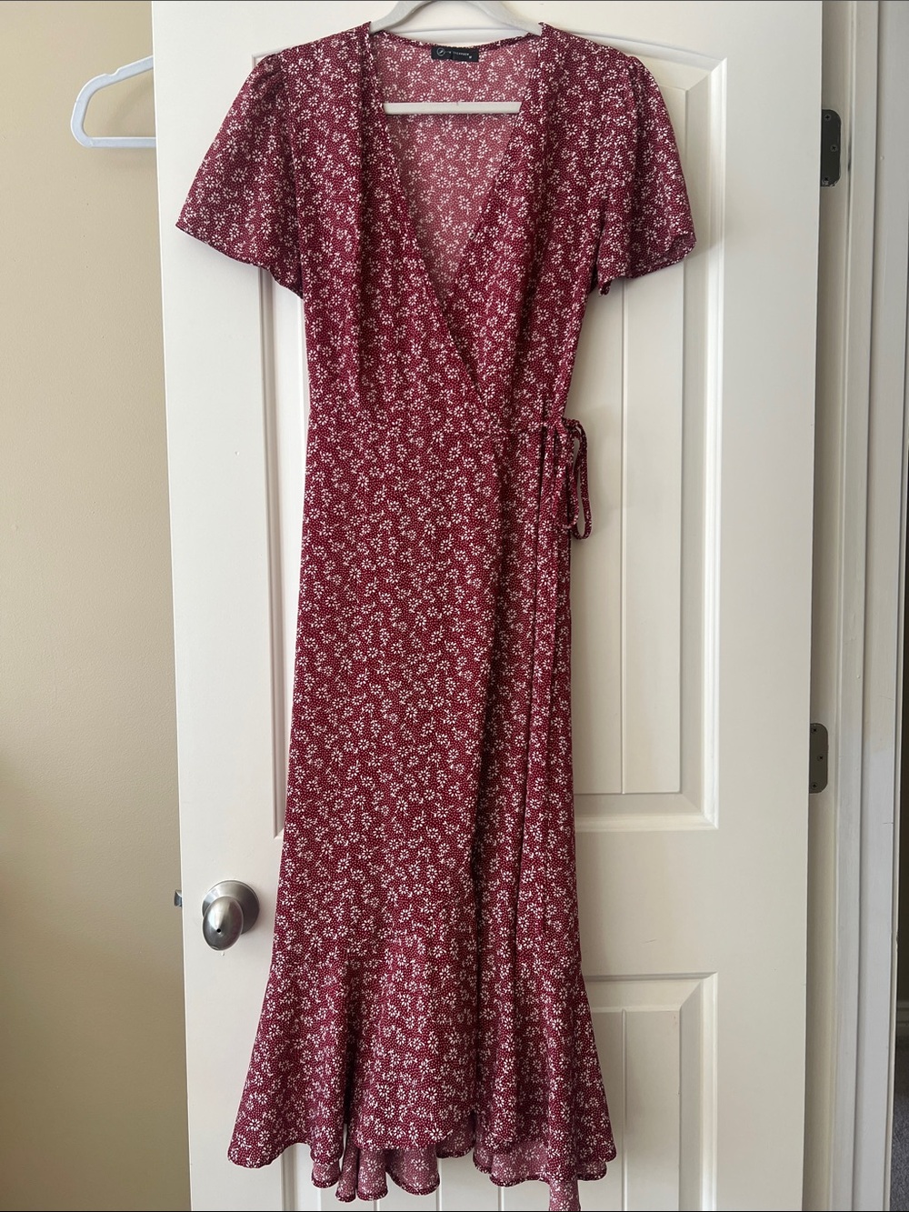 Floral Wrap Midi Dress in Burgundy